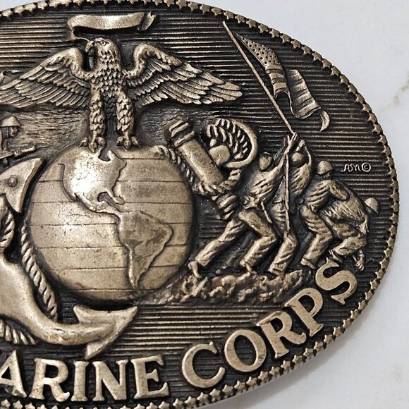 USMC Marine Corps Solid Brass Belt Buckle By Award Design Medals Vintage 1980s - Picture 3 of 9